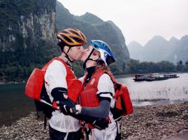 Lovely Couple Hiking Along Li River